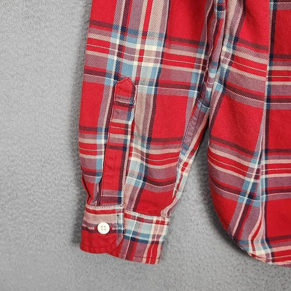 J CREW Shirt Mens Medium Red Plaid 100% Cotton Button Up Long Sleeve Flannel